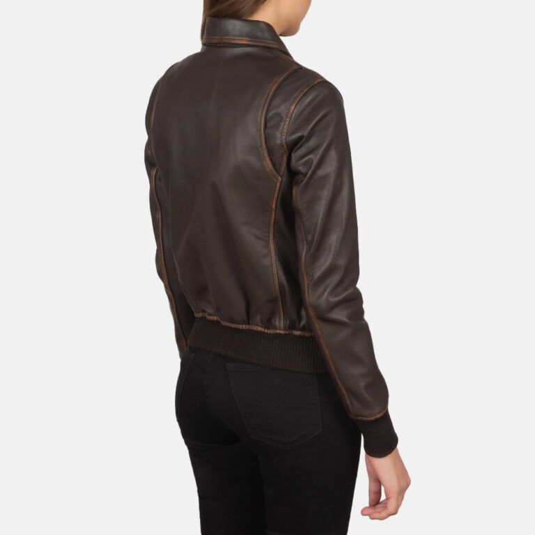 Womens Westa A-2 Brown Leather Bomber Jacket Tilted Back-8-1659377755561